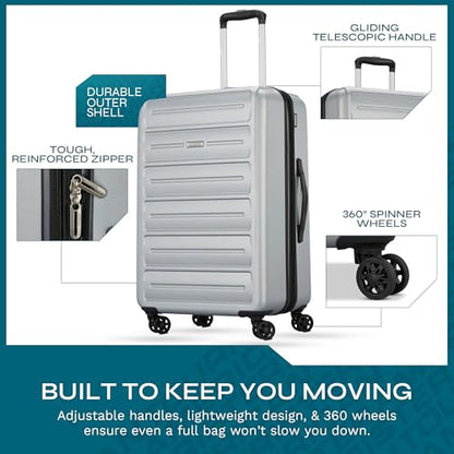 American Tourister Westridge Hardside Luggage Set with Spinner Wheels, Silver, 3PC SET (CO/M/L) - color: Silver, size: 3PC SET (CO/M/L)