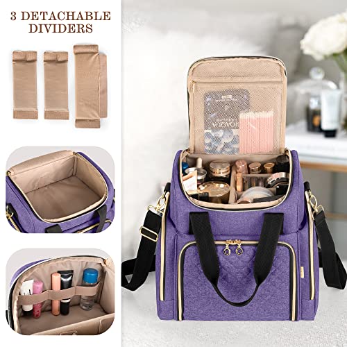 LUXJA Travel Makeup Bag with 2 Removable Makeup Cases, Purple - color: Purple