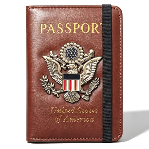 Premium Passport Holder for Travel RFID Blocking Passport Cover Slim - color: Brown