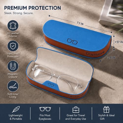 Glasses Case hard shell,3-in-1 Sunglasses Case & Eyeglass Case with Cleaning Cloth & Storage Pouch - color: Blue, size: Medium