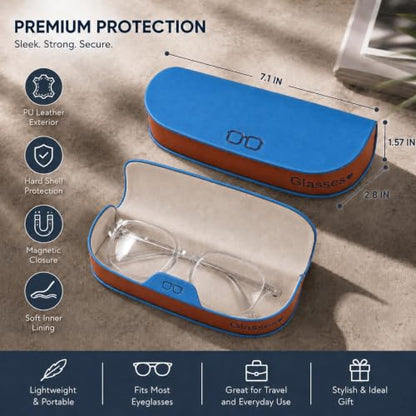 Glasses Case hard shell,3-in-1 Sunglasses Case & Eyeglass Case with Cleaning Cloth & Storage Pouch - color: Blue, size: Medium