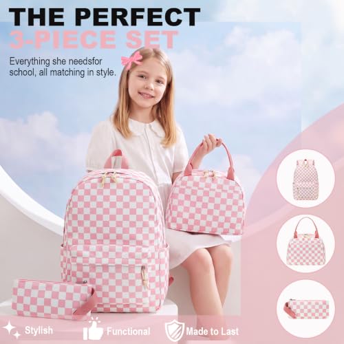 LEDAOU Girls Backpack, Kids School Bookbag, Backpack for Kids and Teens - color: Pink and White