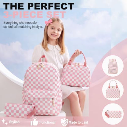 LEDAOU Girls Backpack, Kids School Bookbag, Backpack for Kids and Teens - color: Pink and White
