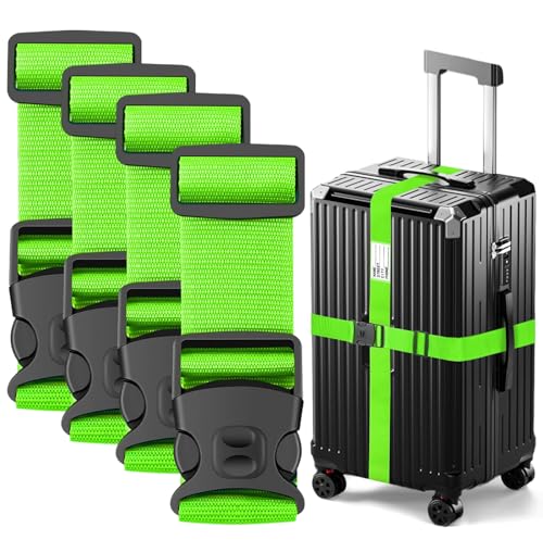 BILIONE Luggage Straps for Suitcases, Adjustable Lockable Suitcase Straps - color: Energetic Green, size: 4 Pack
