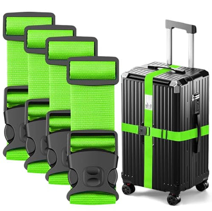 BILIONE Luggage Straps for Suitcases, Adjustable Lockable Suitcase Straps - color: Energetic Green, size: 4 Pack