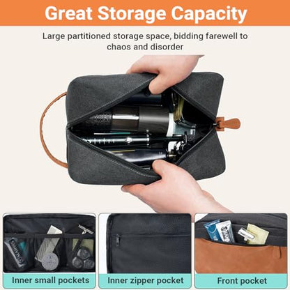 Elviros Toiletry Bag for Men, PU Leather Travel Dopp Kit, 2 Pack Gift Set - color: Dark Brown, size: 2 Piece