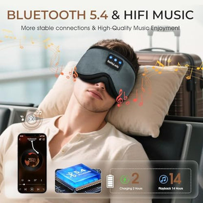 Sleep Mask with Bluetooth Headphone,100% Blackout, Zero Eye Pressure, Grey - color: Grey