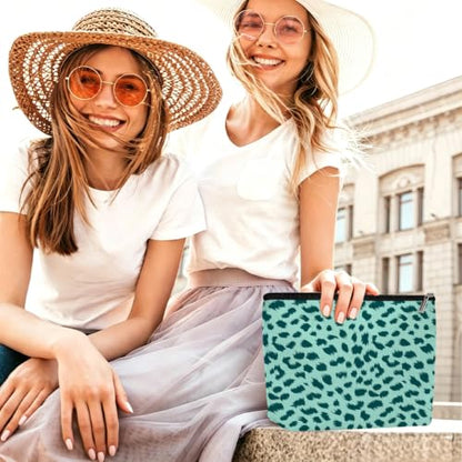 Watercolor Leopard Print Makeup Bag Cosmetic Bag, Portable Makeup Organizer - color: Mint Green Leopard Print 588