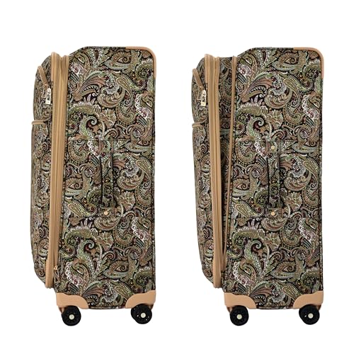 London Fog Mayfair 20 Inch Expandable Spinner Carry on Softside Suitcase, Black Sand Paisley - color: Black Sand Paisley