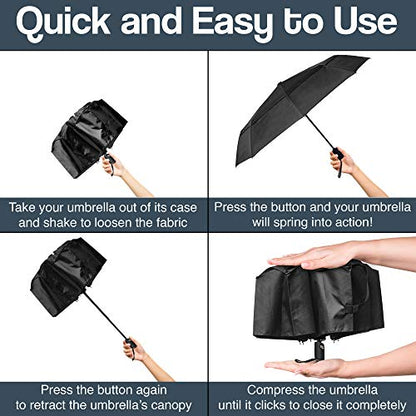 RainPlus Windproof Travel Umbrella - Compact, Automatic, Folding and Portable - Umbrellas For Rain for Men and Women - Car, Backpack, Purse, Strong & Wind Resistant - color: Black/Galaxy