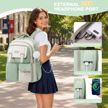 Backpack for Girls, School Backpacks for Teen Girls with Lunch Box - color: Sage