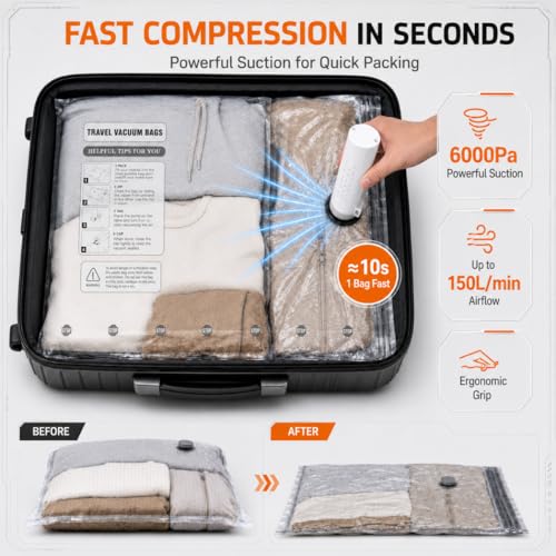 12 Pack Vacuum Storage Bags for Travel with Electric Travel Vacuum Pump