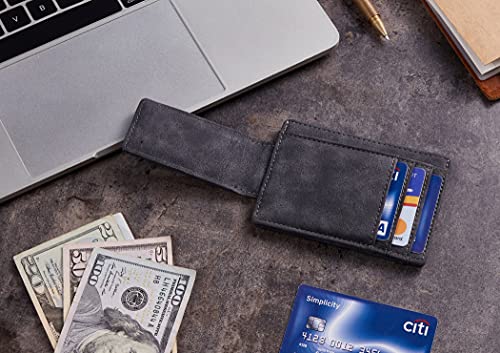 Toughergun Slim Wallet for Men RFID Blocking Money Clip, Minimalist Front Pocket Credit Card Holder, Magnetic Thin Mens Wallets with ID Window - color: Deep Grey