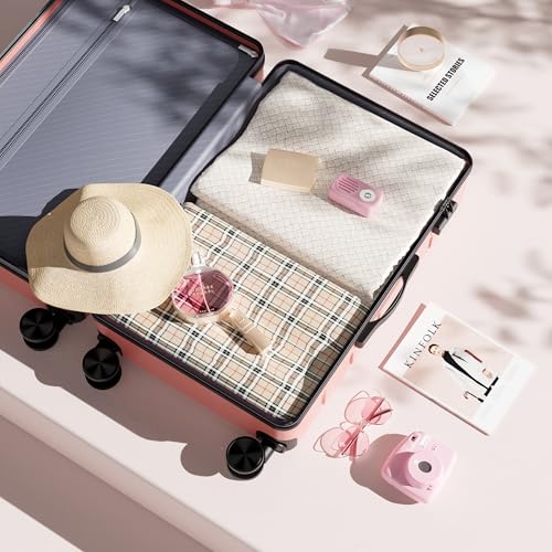OLIXIS 20 Inch Carry-On Luggage, Hardside Suitcase with Spinner Wheels, Lightweight ABS Hard Shell Travel Luggage, TSA Approved Lock, Expandable Small Suitcase for Business & Travel–Pink - color: Pink, size: 21 IN