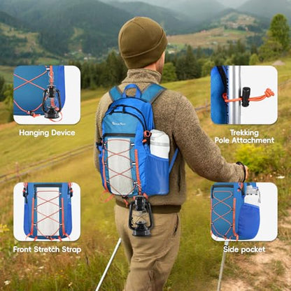 Seektop Packable Waterproof Hiking Backpack, 20L Lightweight Daypack | Tear-Resistant Nylon Material, Multi-Compartment Storage, Ultralight Small Foldable Travel Hiking Daypack for Men & Women - color: Blue