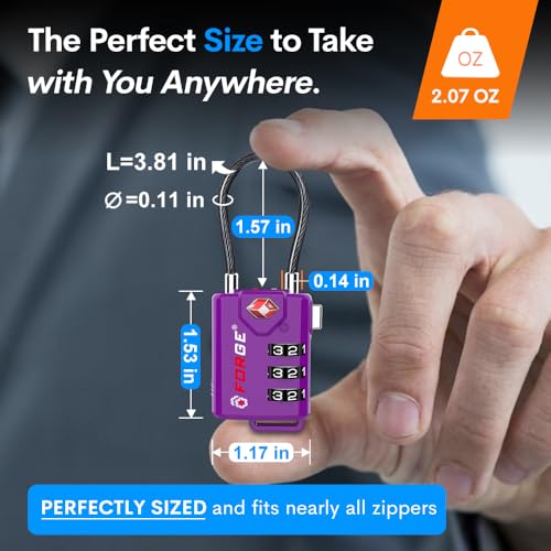 Forge TSA Approved Luggage Locks, Open Alert Cable Lock, Purple, 4 Pack - color: Purple4PK