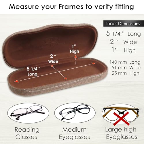 MyEyeglassCase Men's Medium Glasses Case - Classic Eyeglasses Hard Shell Holder, Elegant Easy Open Lip with Pouch and Cloth - color: As196 Tweed Brown