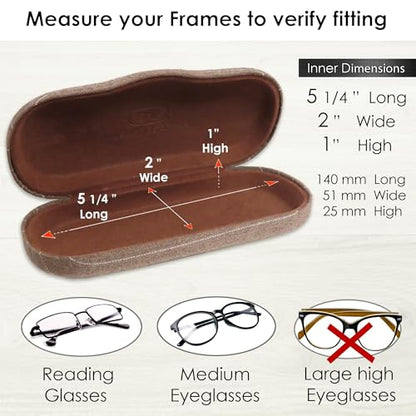 MyEyeglassCase Men's Medium Glasses Case - Classic Eyeglasses Hard Shell Holder, Elegant Easy Open Lip with Pouch and Cloth - color: As196 Tweed Brown