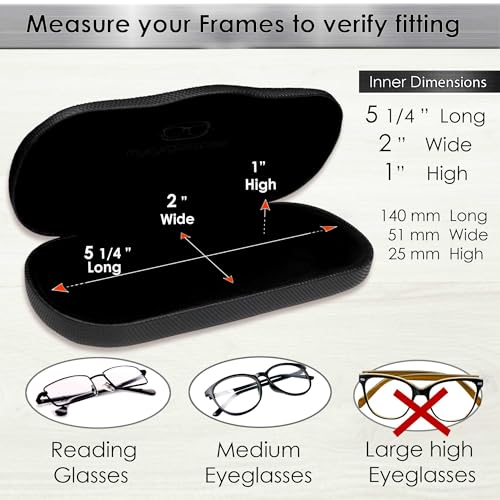 MyEyeglassCase Men's Medium Glasses Case - Classic Eyeglasses Hard Shell Holder, Elegant Easy Open Lip with Pouch and Cloth - color: As196 Carbon Black