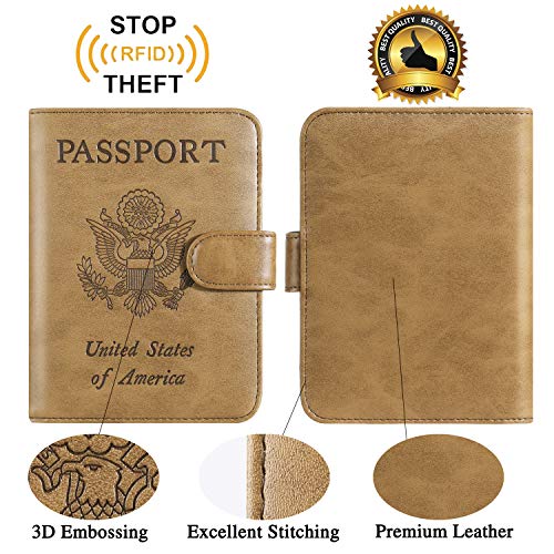 Passport Holder Cover Wallet RFID Blocking, Travel Essentials - color: Brown