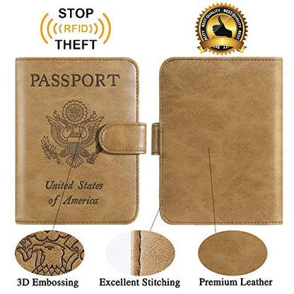 Passport Holder Cover Wallet RFID Blocking, Travel Essentials - color: Brown