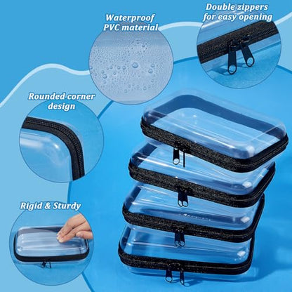 6PCS Clear Hard Shell Zipper Case Plastic Clear Pencil Case Hard Shell Zipper Pouch for Stationery Travel Toiletry Makeup Cosmetics Organizer Storage Box, Black - style: Black