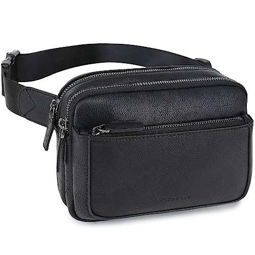 Fanny Packs for Women, Large Vegan Leather Waterproof Belt Bag, Black - color: Black