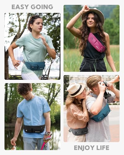 WATERFLY Small Crossbody Fanny Pack, Slim Waist Bag Chest Pouch - color: Peacock Blue