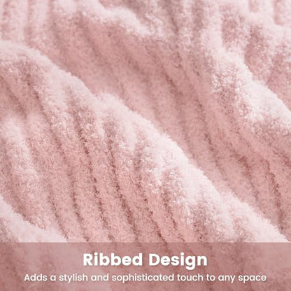 Snuggle Sac Pink Ribbed Queen Size Blanket for Bed, Soft Luxurious Bedding Blankets, Large Fuzzy Plush Microfiber Blankets Pink, 90x90 inches - color: Pink, size: Queen(90"x 90")