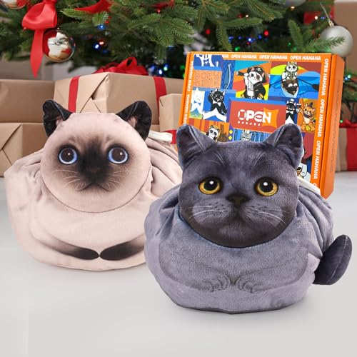 Openhaha Drawstring Travel Organizer, Cosmetic Pouch - Cat Gift for Women, Lay Flat Makeup Bag Gifts for Cat Lovers (2-Pack) - color: Siamese and blue cat