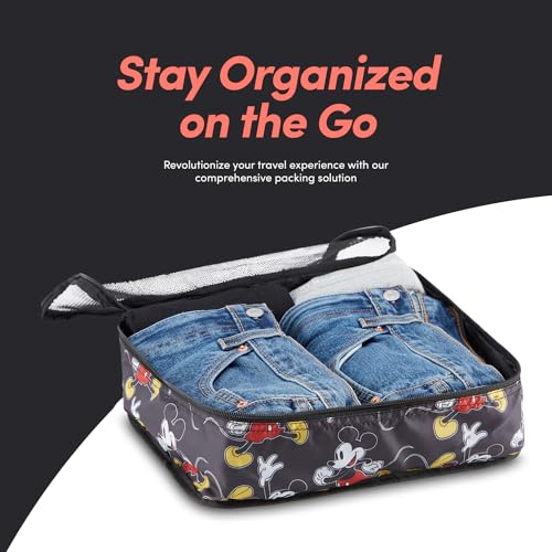 Disney Packing Cubes for Travel – 5 Piece Compression Set, Mickey Minnie Stitch Pooh Luggage Organizer Bags - color: Black