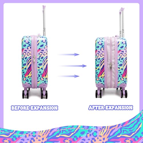 Kids Carry on Luggage Sets 5 Piece Rolling Suitcases for Girls Women with Wheels Toddler Hardshell Suitcase Set Airplane Approved - color: Blue Leopard Print