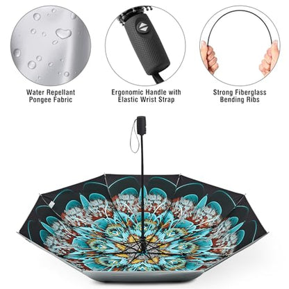 G4Free UPF 50+ UV Protection Travel Umbrella 42/46 Inch Auto Open Close - color: Peacock/Silver, size: 46 inch