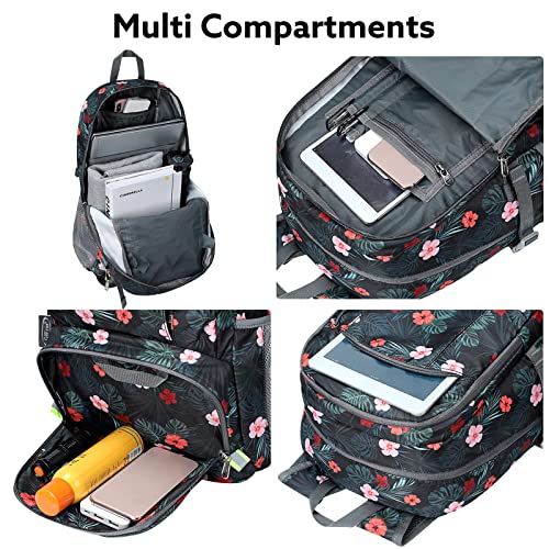 G4Free 40L Lightweight Packable Hiking Backpack, Waterproof Travel Daypack - color: Flower Black