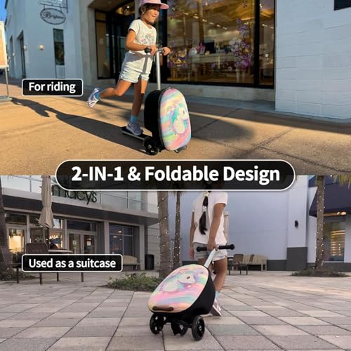 ALVOD Scooter Suitcase for Kids - Scooter Luggage for Kids Lightweight Suitcases with LED Light Wheels - style: Pink Style