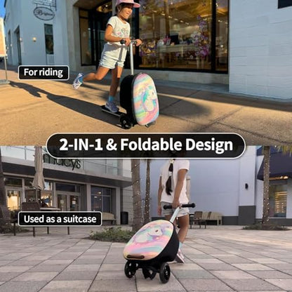 ALVOD Scooter Suitcase for Kids - Scooter Luggage for Kids Lightweight Suitcases with LED Light Wheels - style: Pink Style