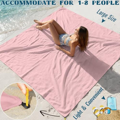 Beach Blanket Sandproof Waterproof Oversized 78"x81"/10'x9' Compact mat - color: Pink, size: 10'×9'