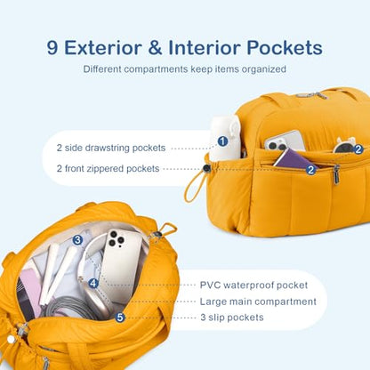 TOPDesign Travel Duffel Bag, Puffy Carry On Overnight, Gym Bag w/Wet Pocket - color: Golden Yellow