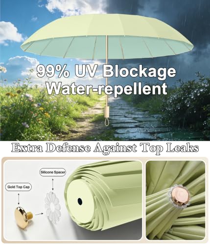 Sun Umbrella UV Protection Cute Windproof Walking Parasol for Women - color: Light Green & Teal