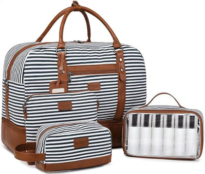 4PCS Weekender Bags for Women Large Overnight Weekend Travel Duffel Bags - color: Blue White Stripe
