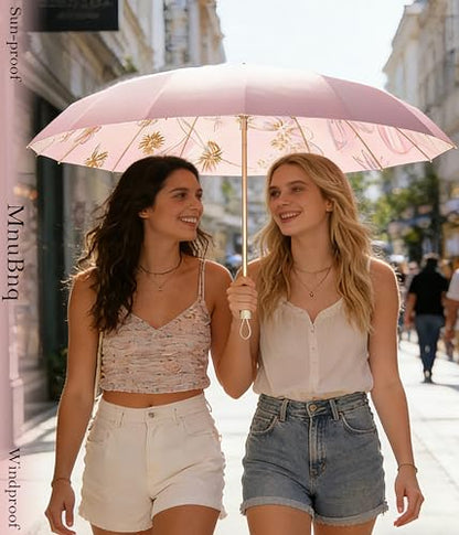 Sun Umbrella UV Protection Cute Windproof Walking Parasol for Women - color: Pink-Liner-Butterfly
