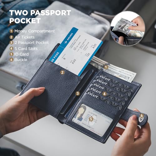 VULKIT Dual Passport Wallet for RFID 2 Passports Holder - color: Navy