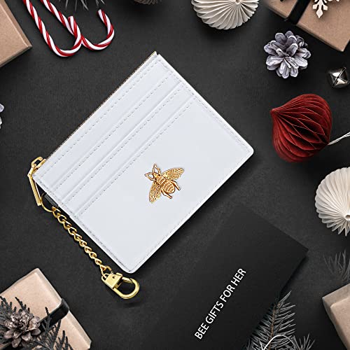 SEAVILIA Credit Card Holder Small Keychain Wallet for Women RFID Blocking - color: White