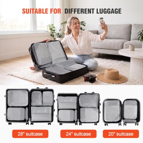 MADIKA 6 Pcs Compression Packing Cubes for Travel, Mesh Window, Gray - color: Gray