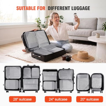 MADIKA 6 Pcs Compression Packing Cubes for Travel, Mesh Window, Gray - color: Gray