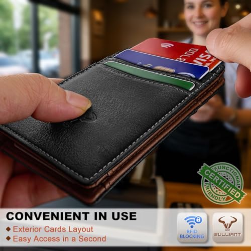 BULLIANT Slim Leather Wallet For Men 12Cards Magnetic Closure RFID Blocking - color: Black8786