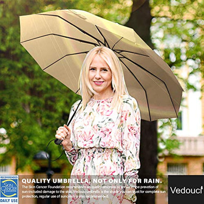 Umbrella Travel Umbrella with Teflon Coating, Automatic Umbrellas Anti UV Coating Folding Umbrellas - color: champagne
