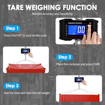2200lb/1000kg Digital Crane Scale, Heavy Duty Industrial Hanging Scale with Backlit LCD, Tare, Data Hold and Unit Switch for Factory, Construction, Farm