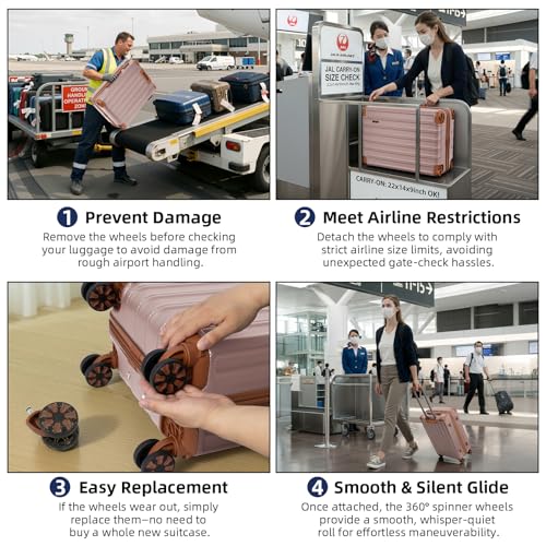 Cobens Luggage Sets 5 Piece, Suitcases with Wheels, TSA Lock, 20/24/28 Inch - color: Pink