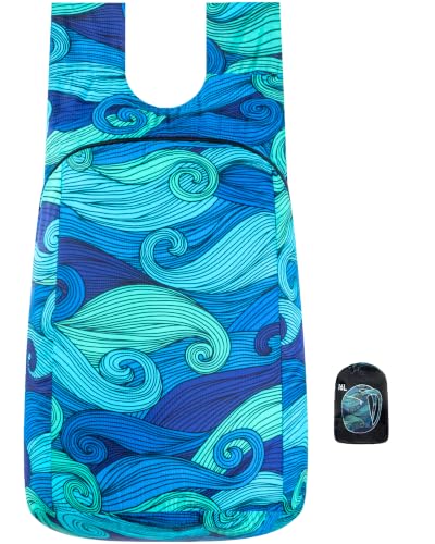 Nanobag Daypack 16L Ultralight Packable Foldable Travel Backpack for Hiking - color: Blue Waves